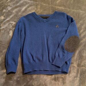 GAP Kids Blue V-Neck Sweater with Gray Elbow Patch
